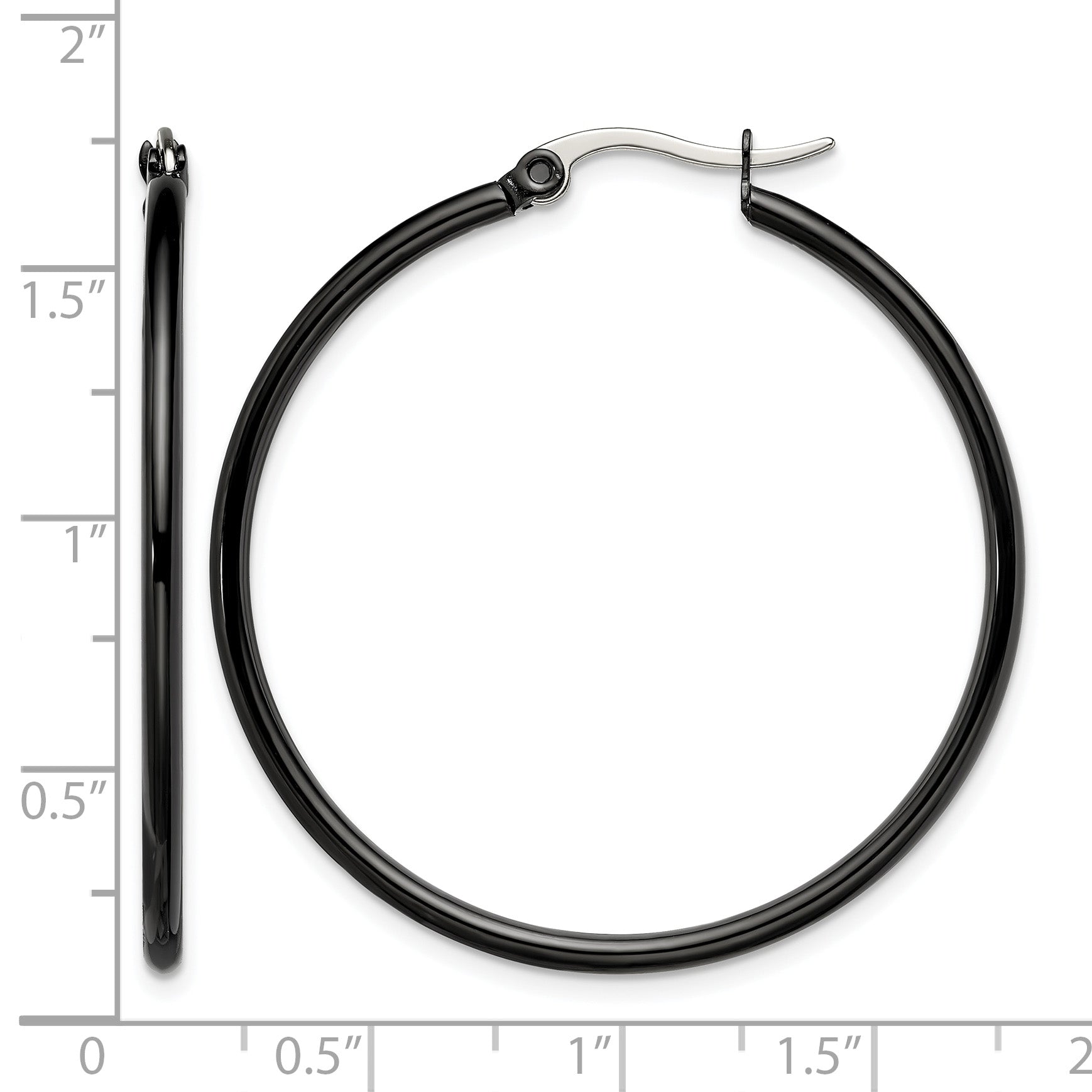 Stainless Steel Black Polished Hoop Earrings for Women
