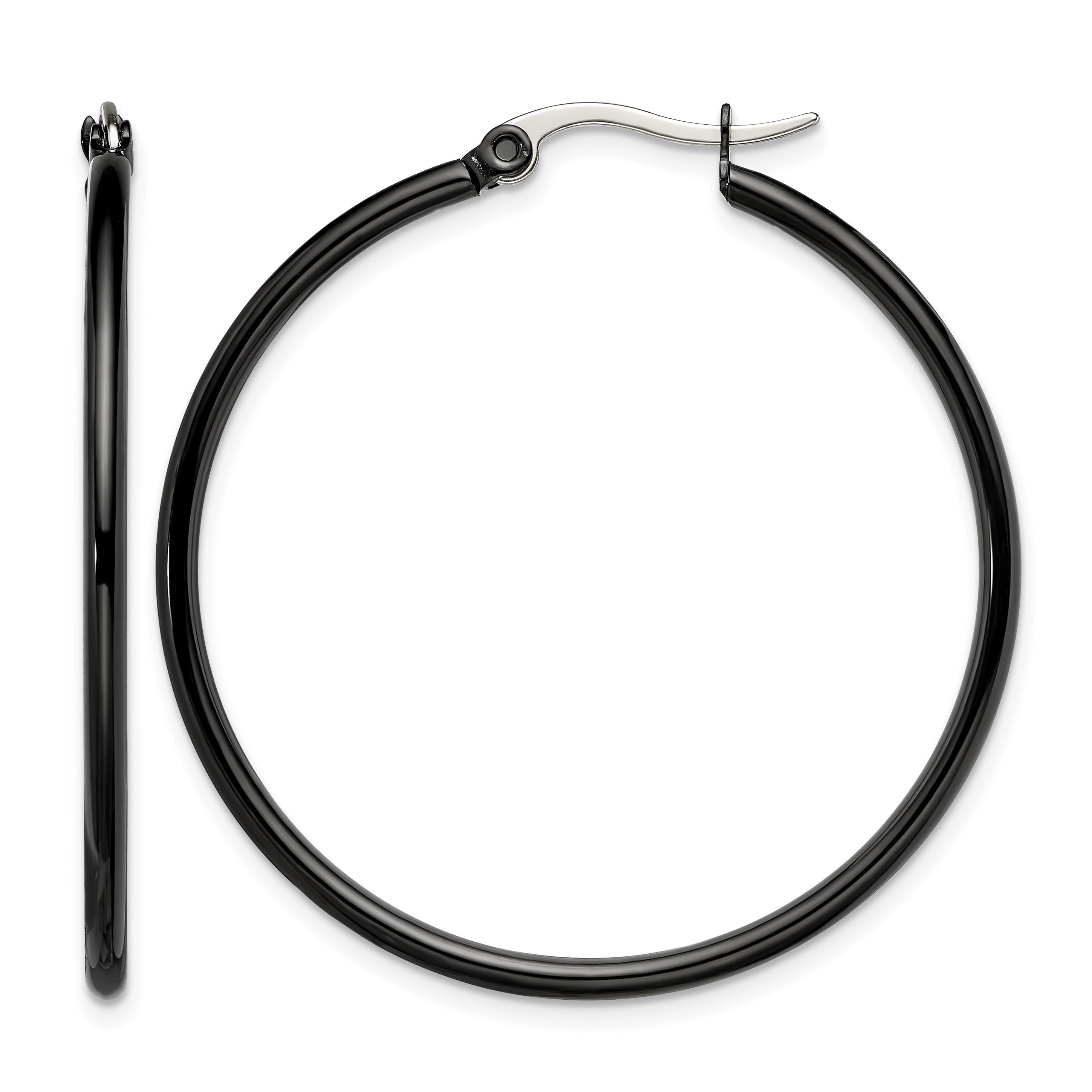 Stainless Steel Black Polished Hoop Earrings for Women
