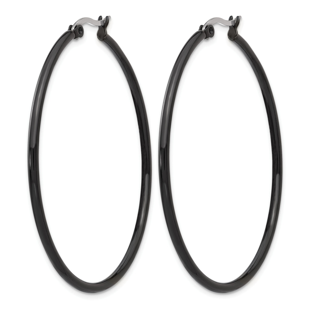 Stainless Steel Black Polished Hoop Earrings for Women