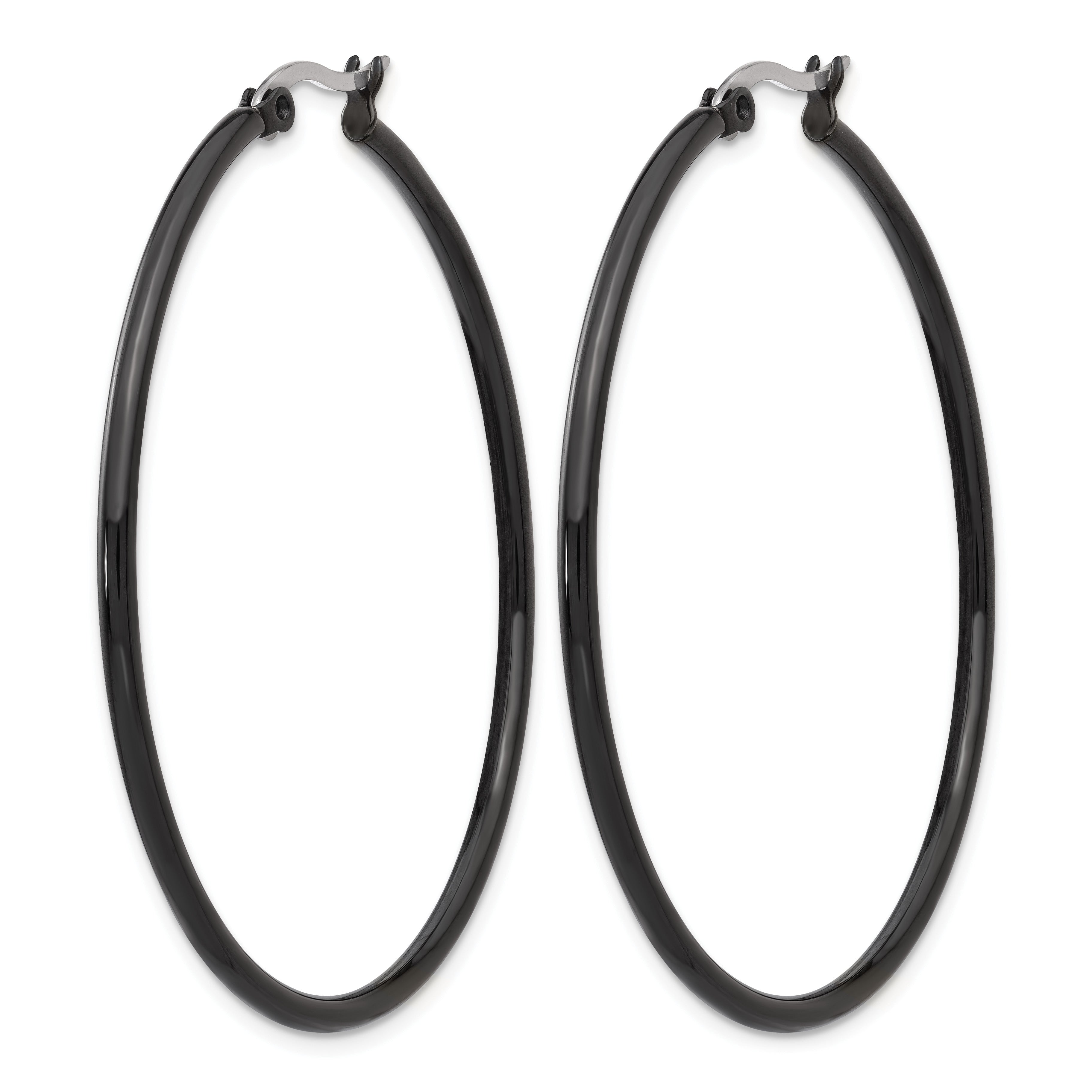Stainless Steel Black Polished Hoop Earrings for Women