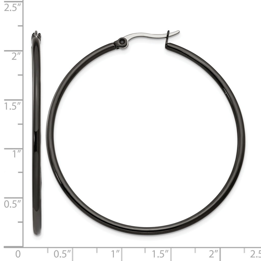 Stainless Steel Black Polished Hoop Earrings for Women