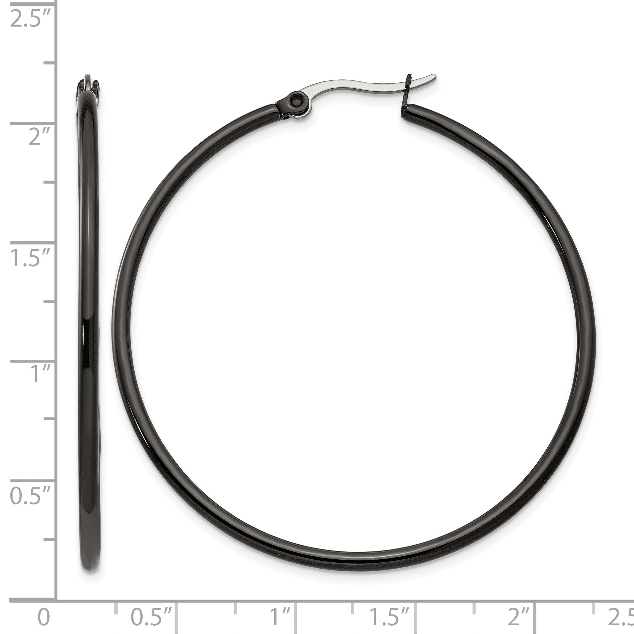 Stainless Steel Black Polished Hoop Earrings for Women