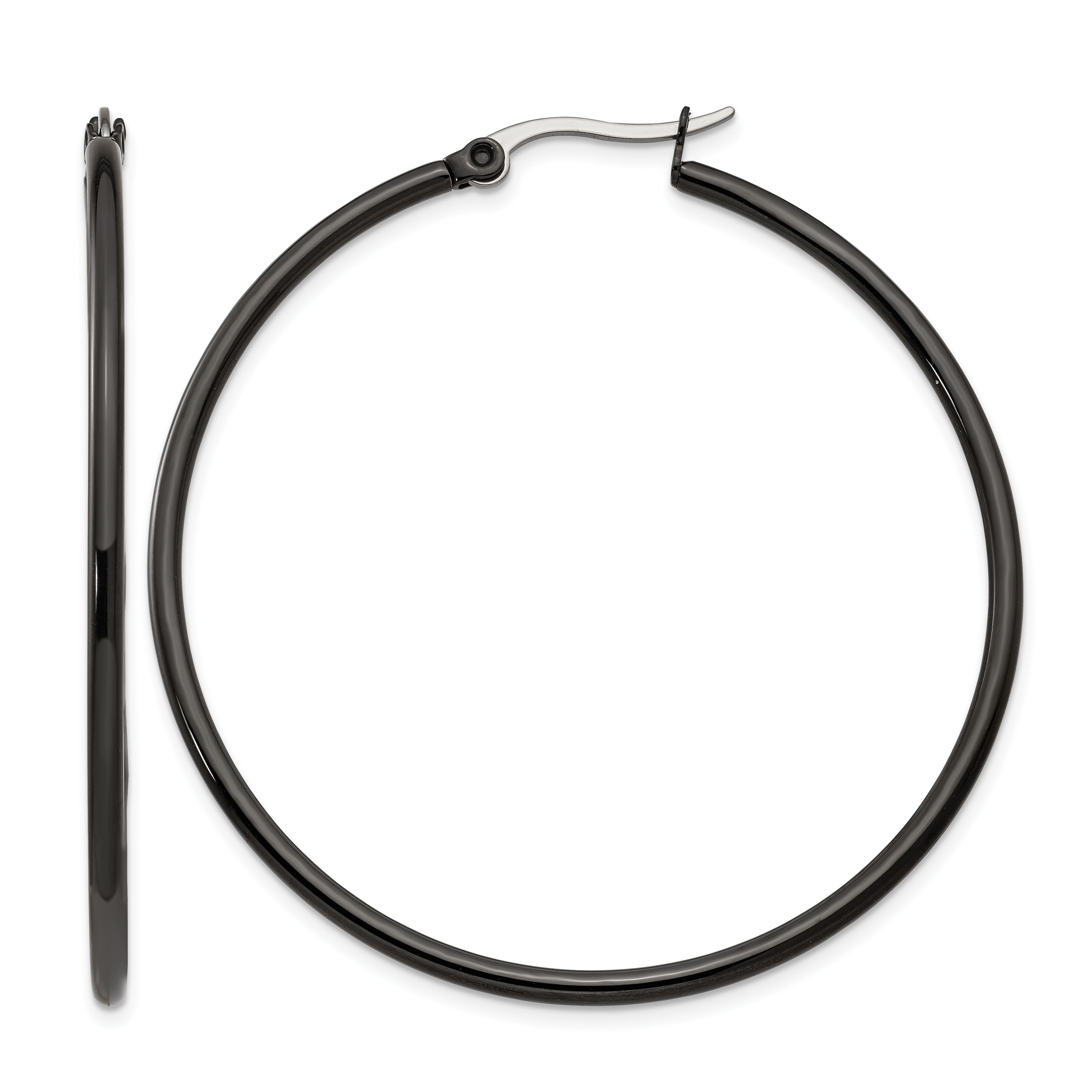 Stainless Steel Black Polished Hoop Earrings for Women Main image
