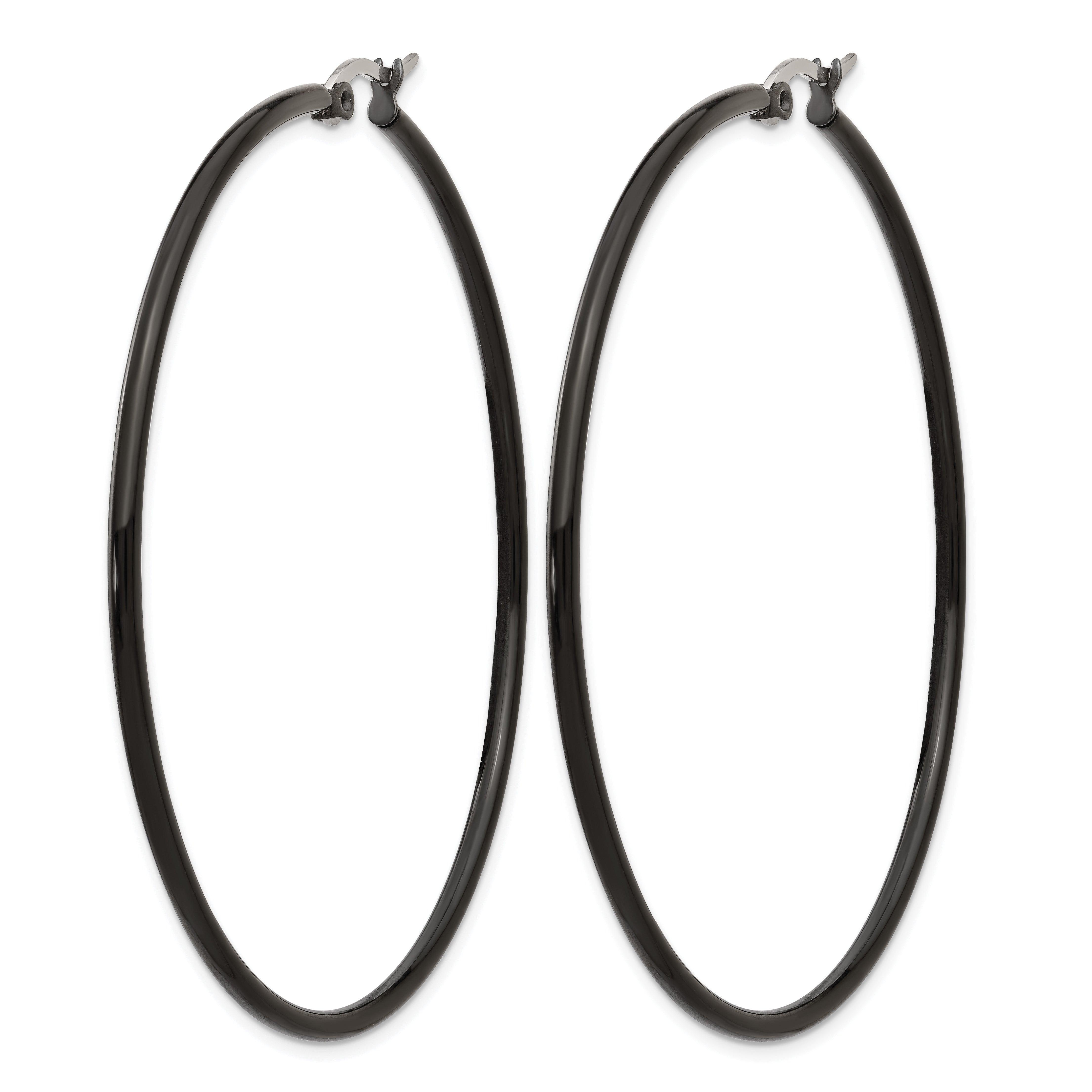 Stainless Steel Black Polished Hoop Earrings for Women Secondary image