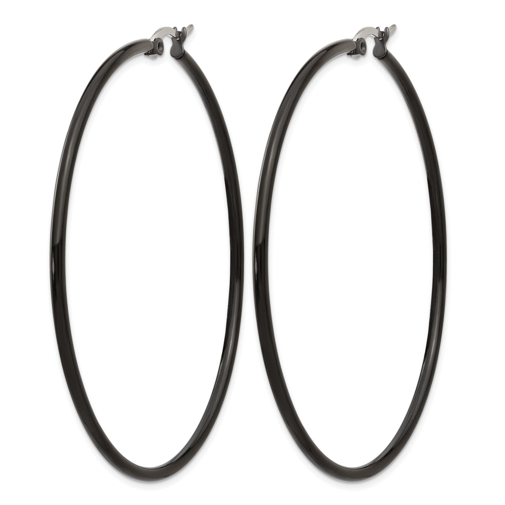 Stainless Steel Black Polished Hoop Earrings for Women