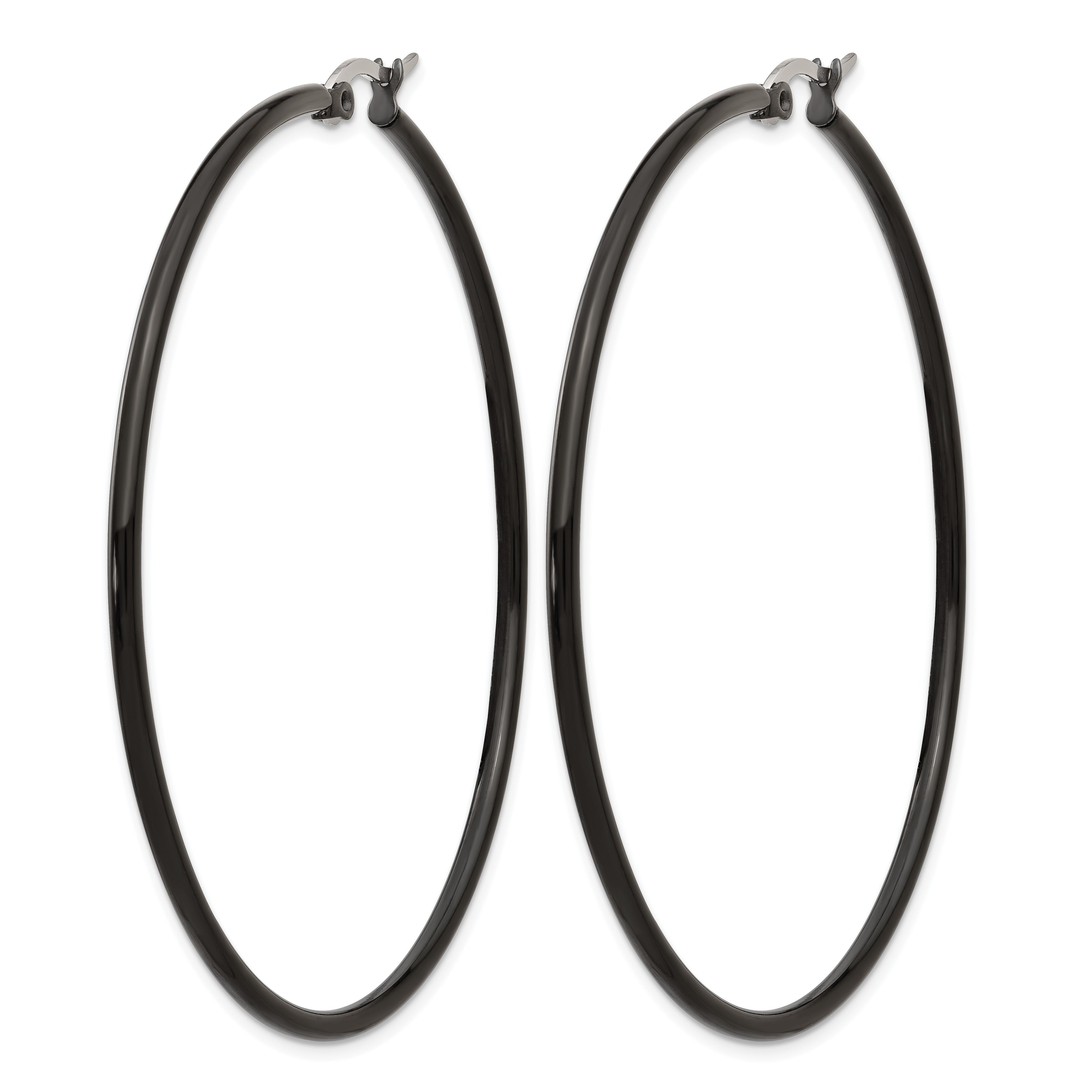 Stainless Steel Black Polished Hoop Earrings for Women