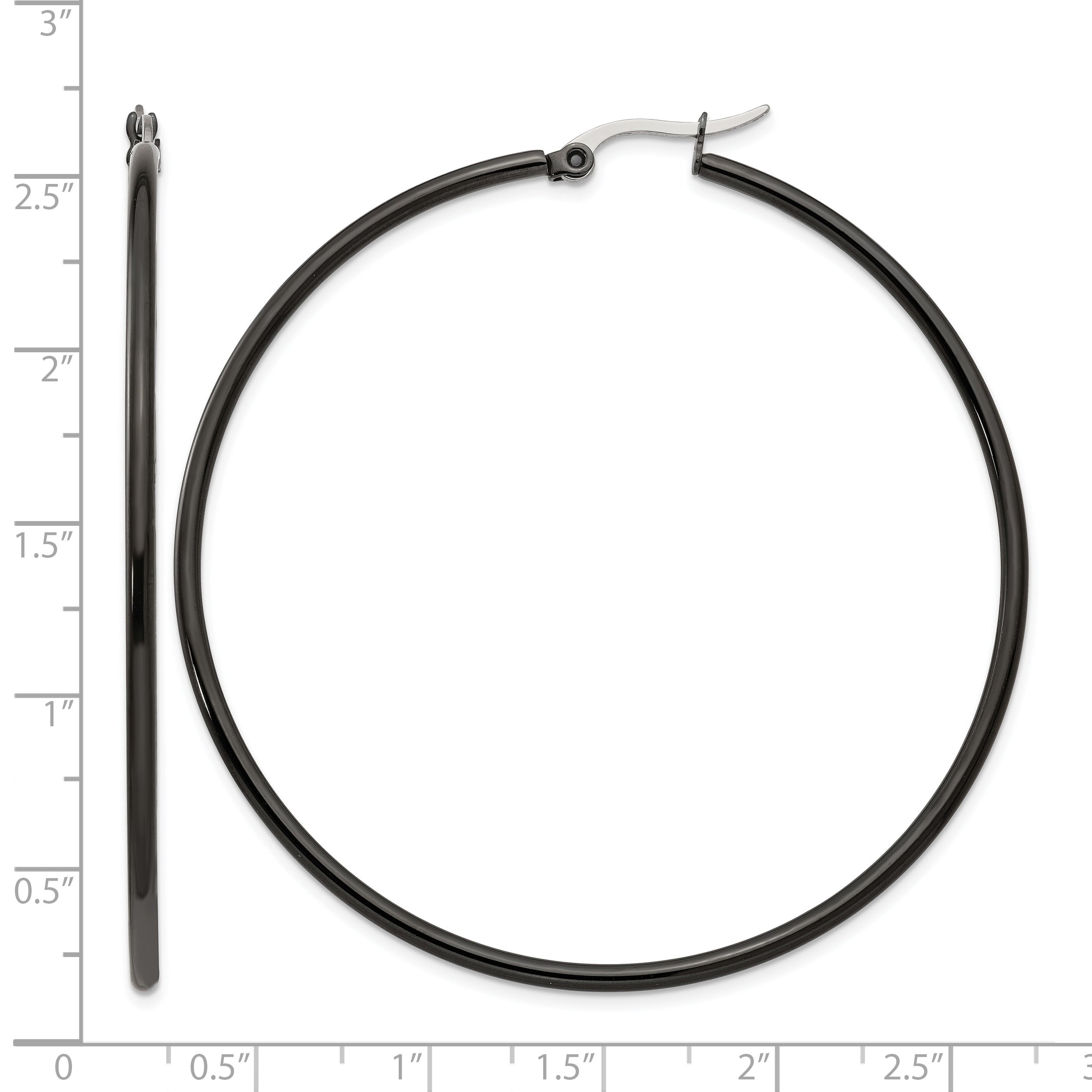 Stainless Steel Black Polished Hoop Earrings for Women