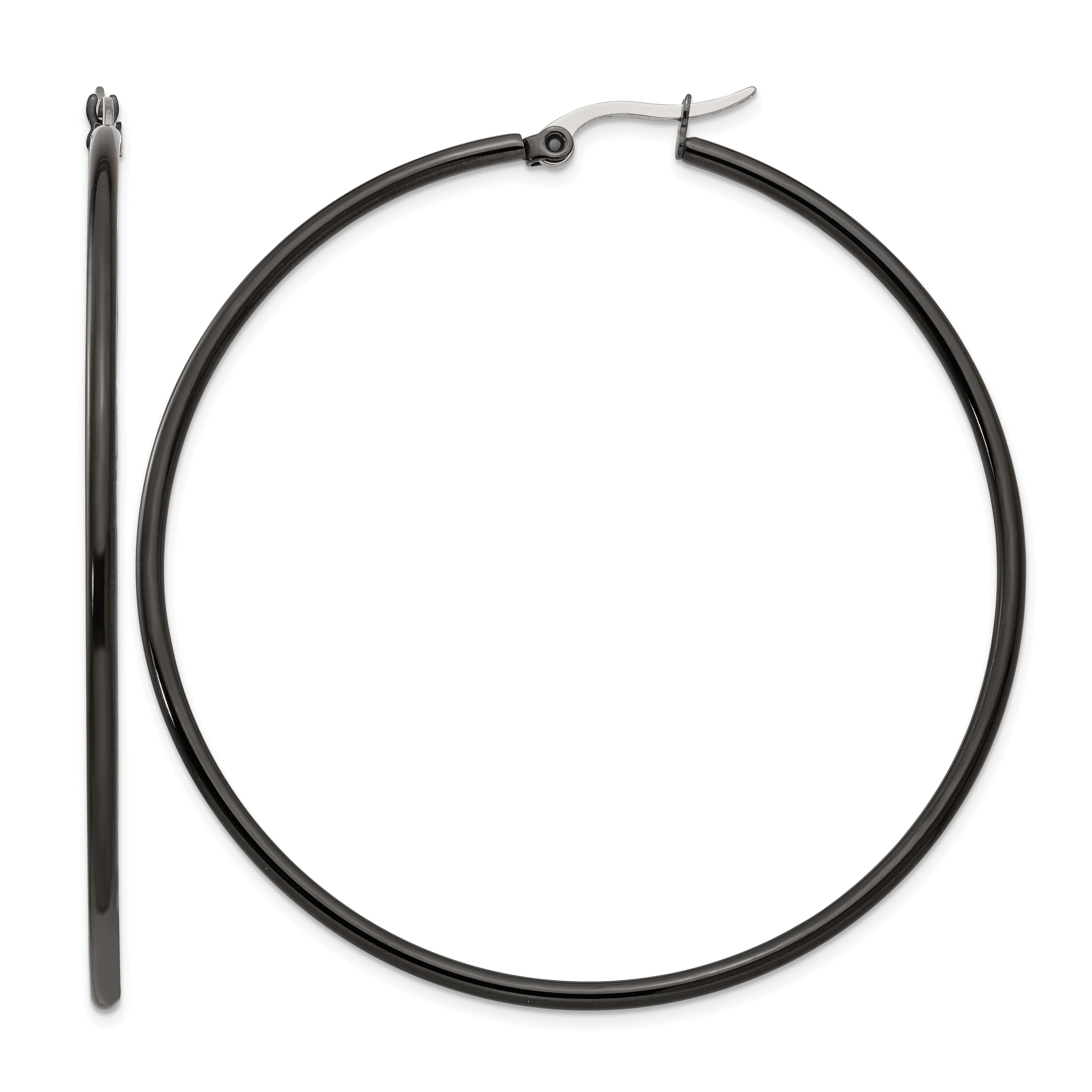 Stainless Steel Black Polished Hoop Earrings for Women Main image