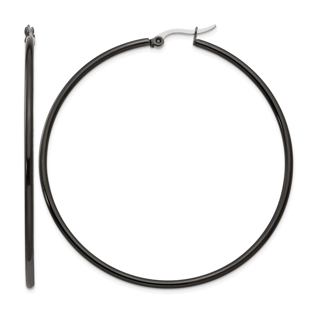 Stainless Steel Black Polished Hoop Earrings for Women