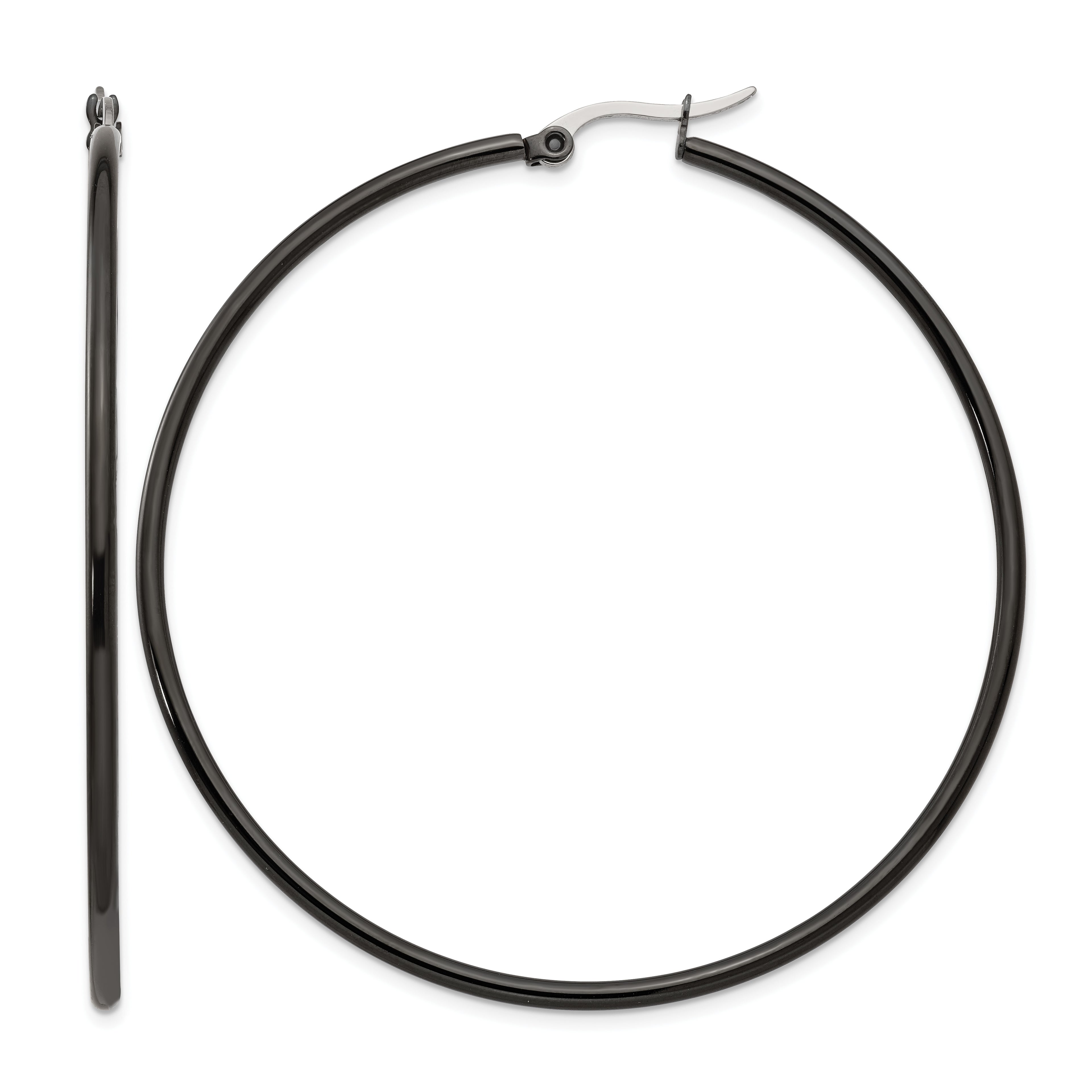 Stainless Steel Black Polished Hoop Earrings for Women