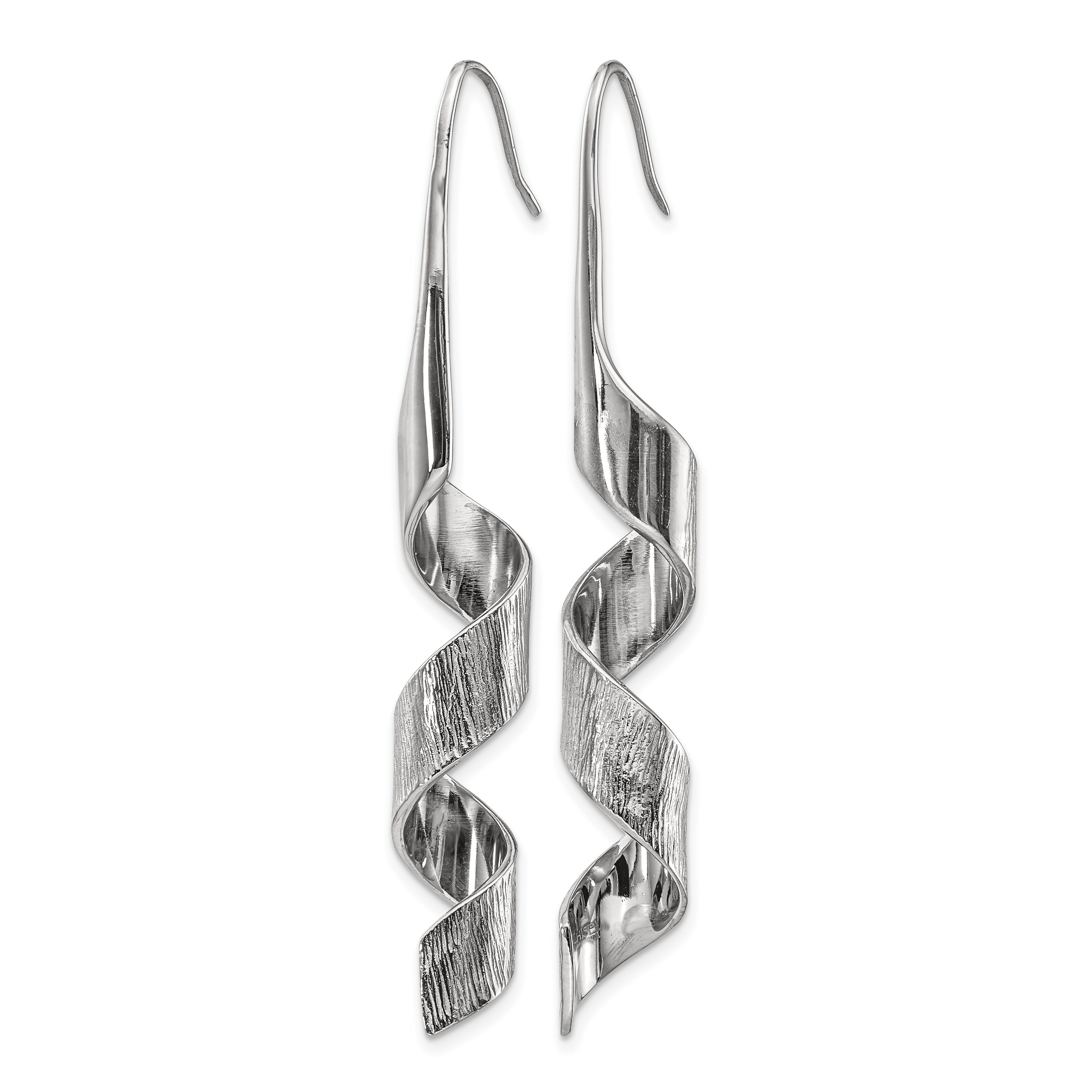 Stainless Steel Polished Textured Drop Dangle Earrings for Women Secondary image