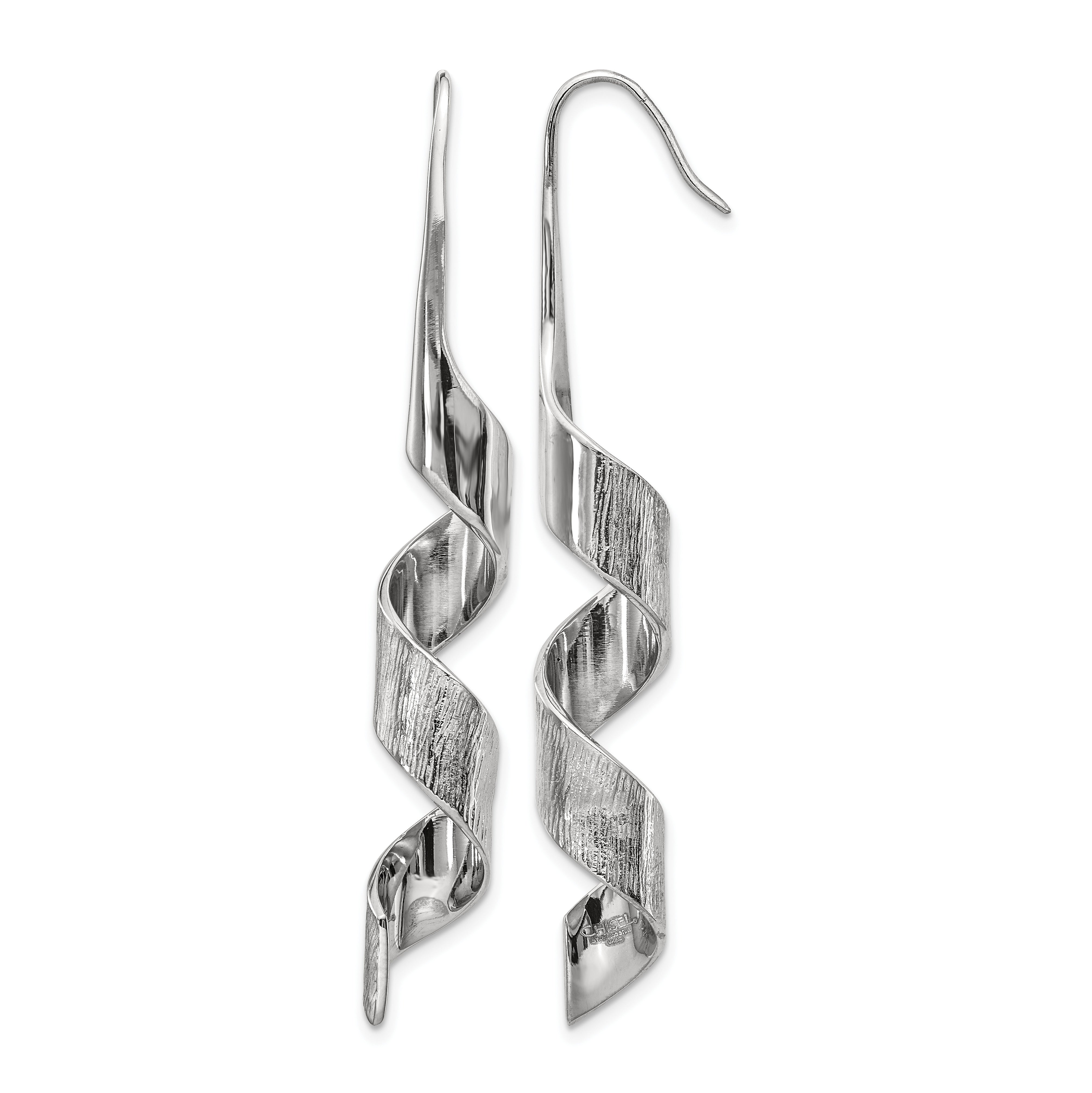Stainless Steel Polished Textured Drop Dangle Earrings for Women Main image