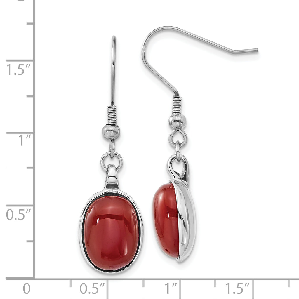 Stainless Steel Polished Oval Red Agate Drop Dangle Earrings for Women