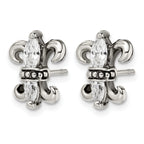 Stainless Steel Antiqued Textured Cubic Zirconia Button Earrings for Women