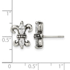 Stainless Steel Antiqued Textured Cubic Zirconia Button Earrings for Women