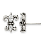 Stainless Steel Antiqued Textured Cubic Zirconia Button Earrings for Women