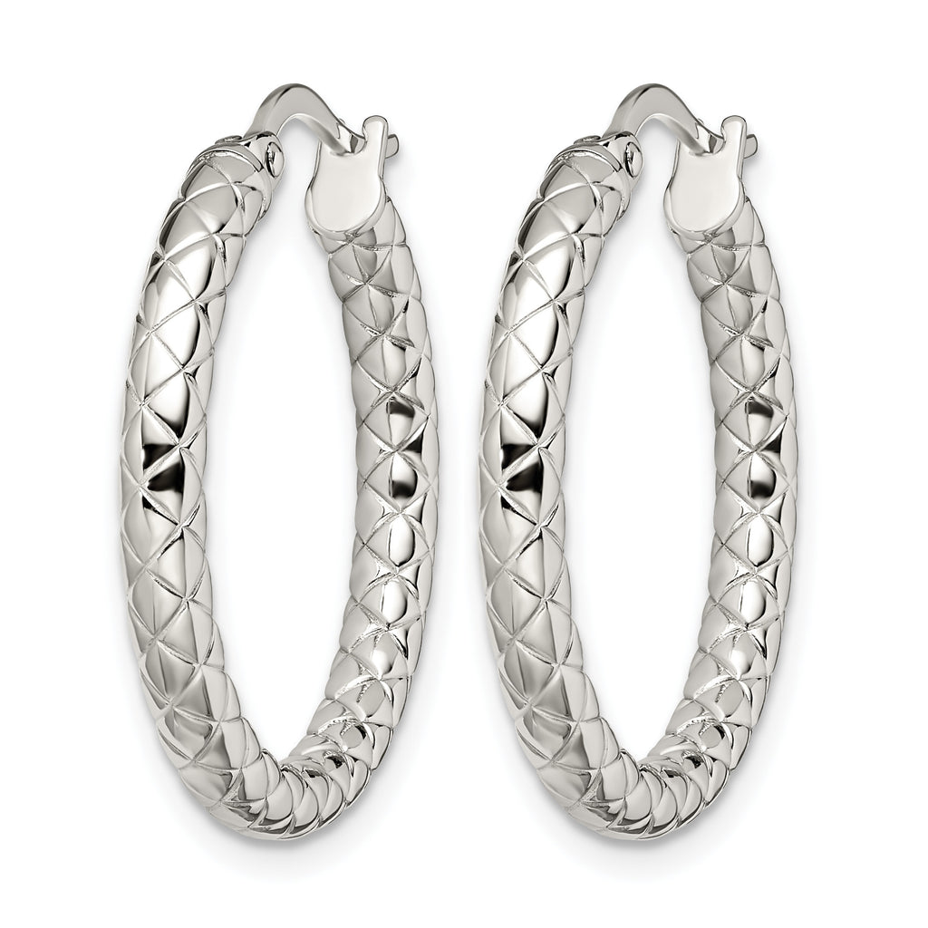 Stainless Steel Polished Textured Hoop Earrings for Women