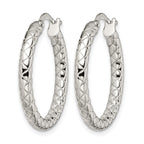 Stainless Steel Polished Textured Hoop Earrings for Women