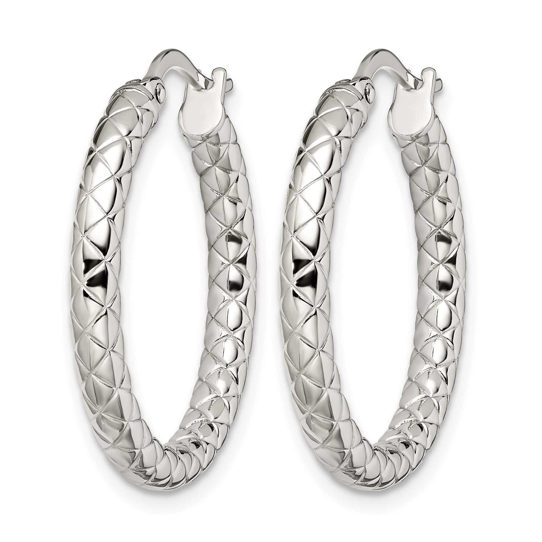 Stainless Steel Polished Textured Hoop Earrings for Women