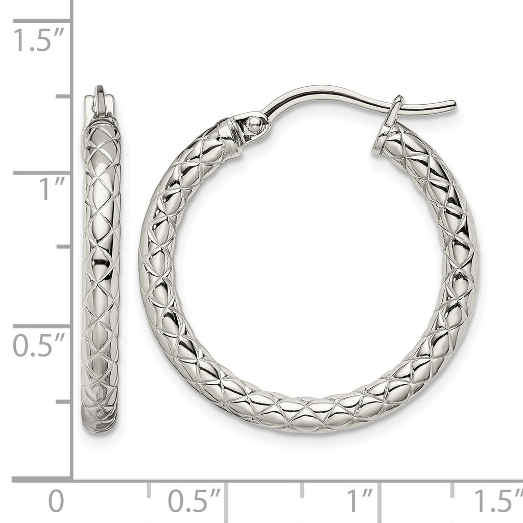 Stainless Steel Polished Textured Hoop Earrings for Women