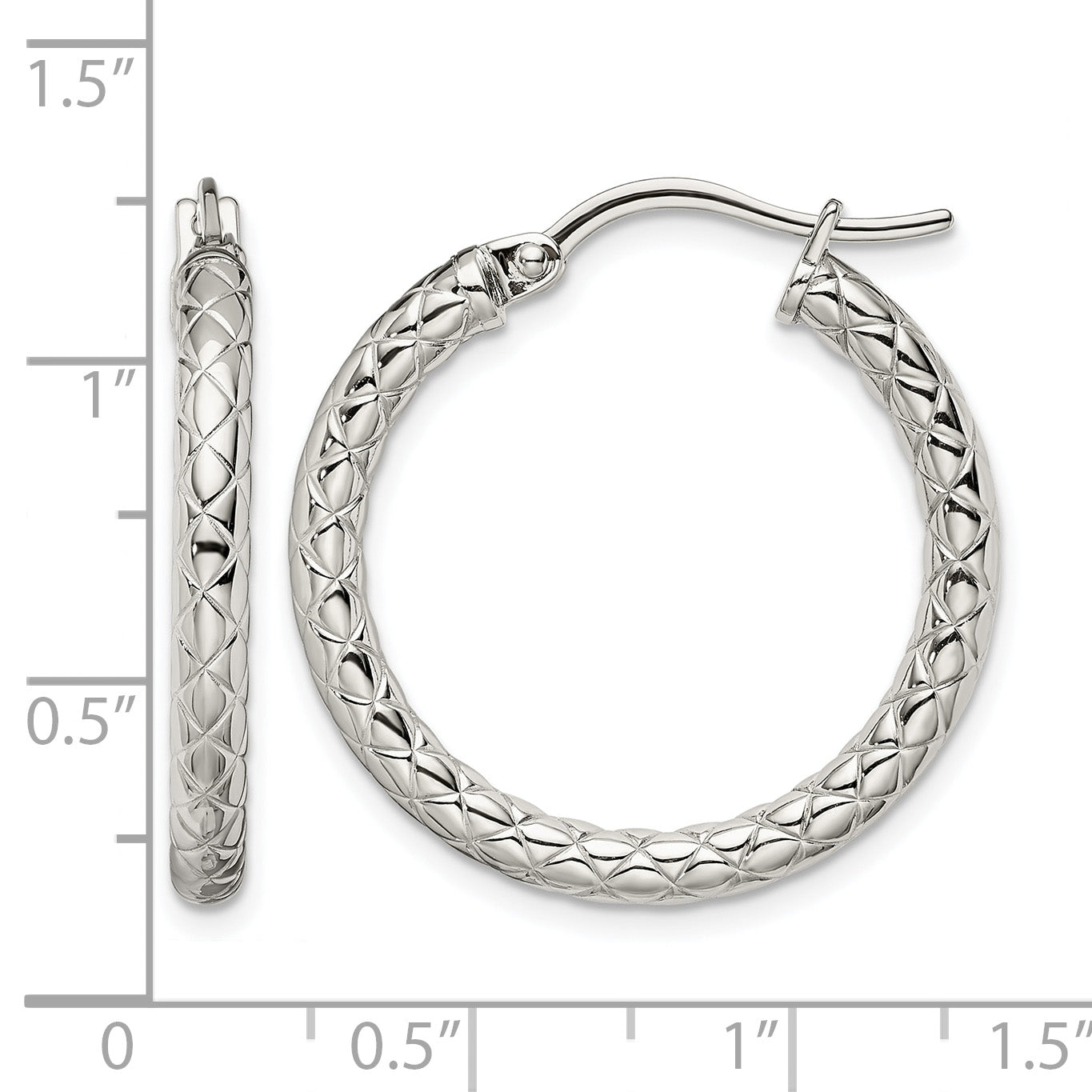 Stainless Steel Polished Textured Hoop Earrings for Women