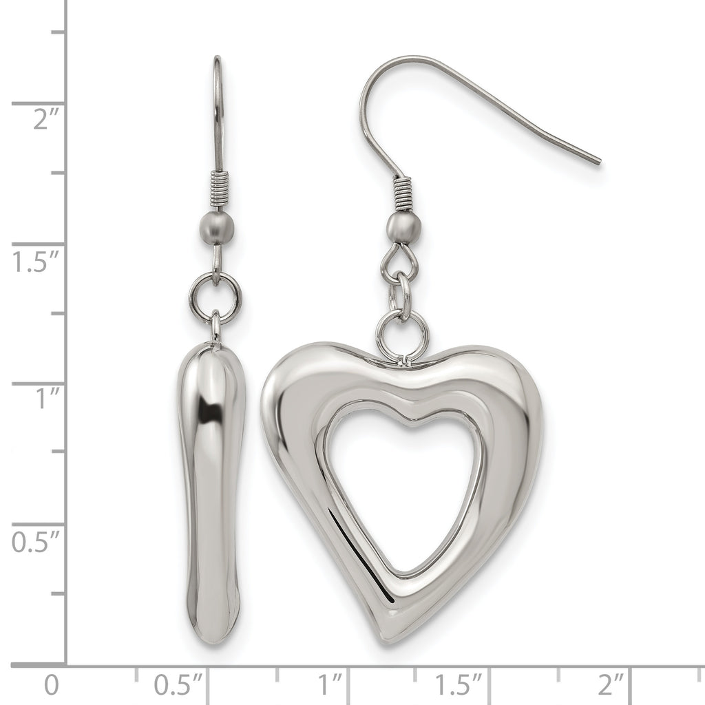 Chisel Stainless Steel Polished Heart Shepherd Hook Dangle Earrings