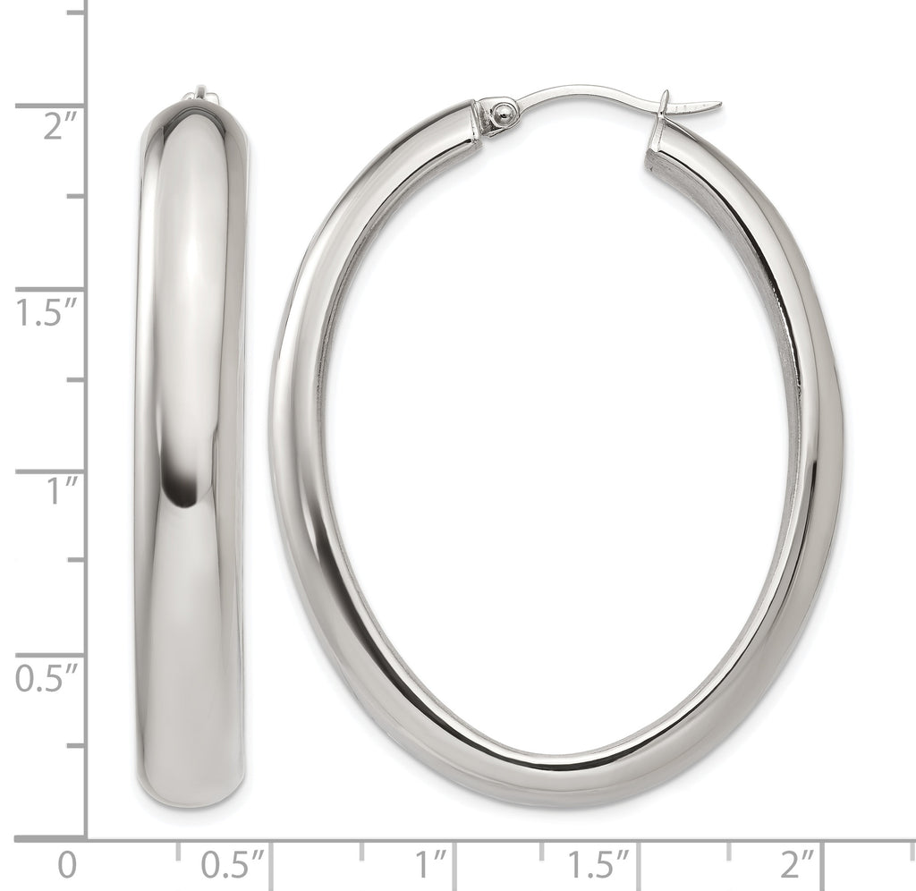 Stainless Steel Polished Oval Hoop Earrings for Women