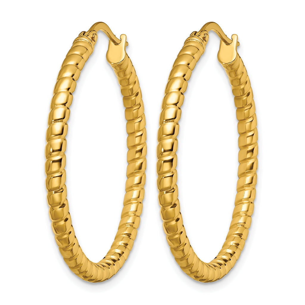 Stainless Steel Gold-Tone Polished Textured Hoop Earrings for Women