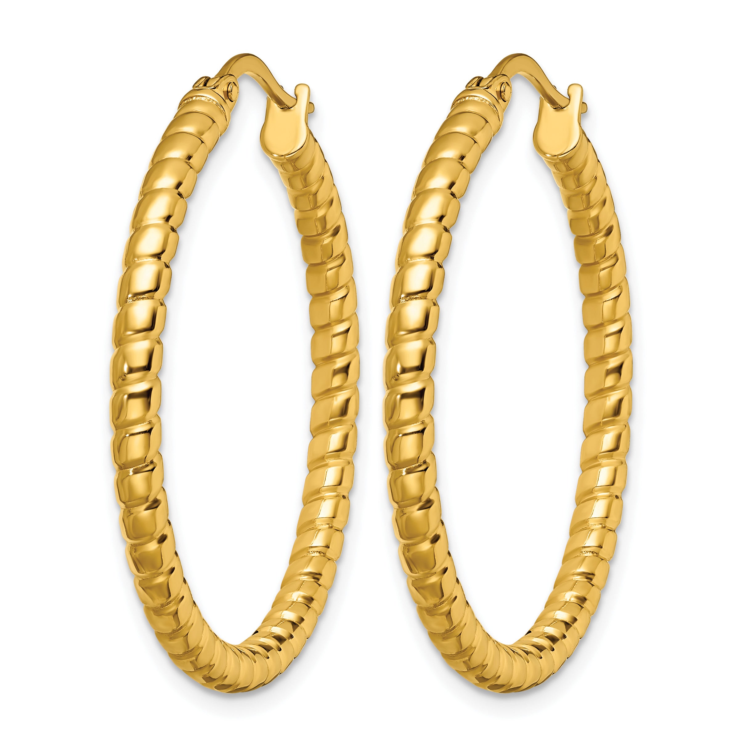 Stainless Steel Gold-Tone Polished Textured Hoop Earrings for Women
