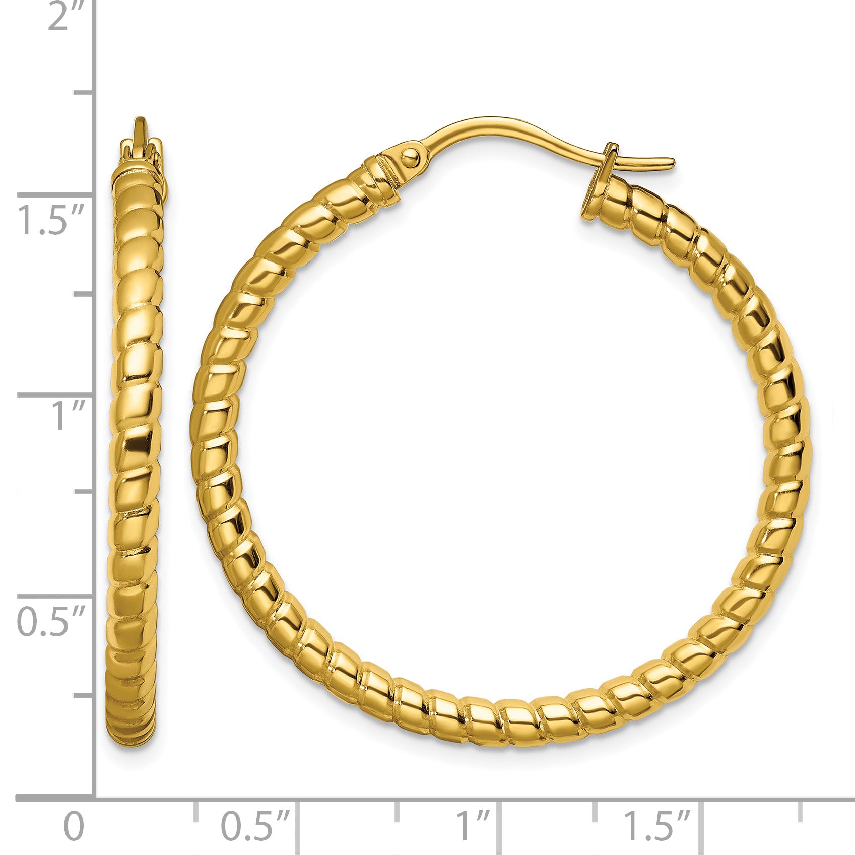 Stainless Steel Gold-Tone Polished Textured Hoop Earrings for Women