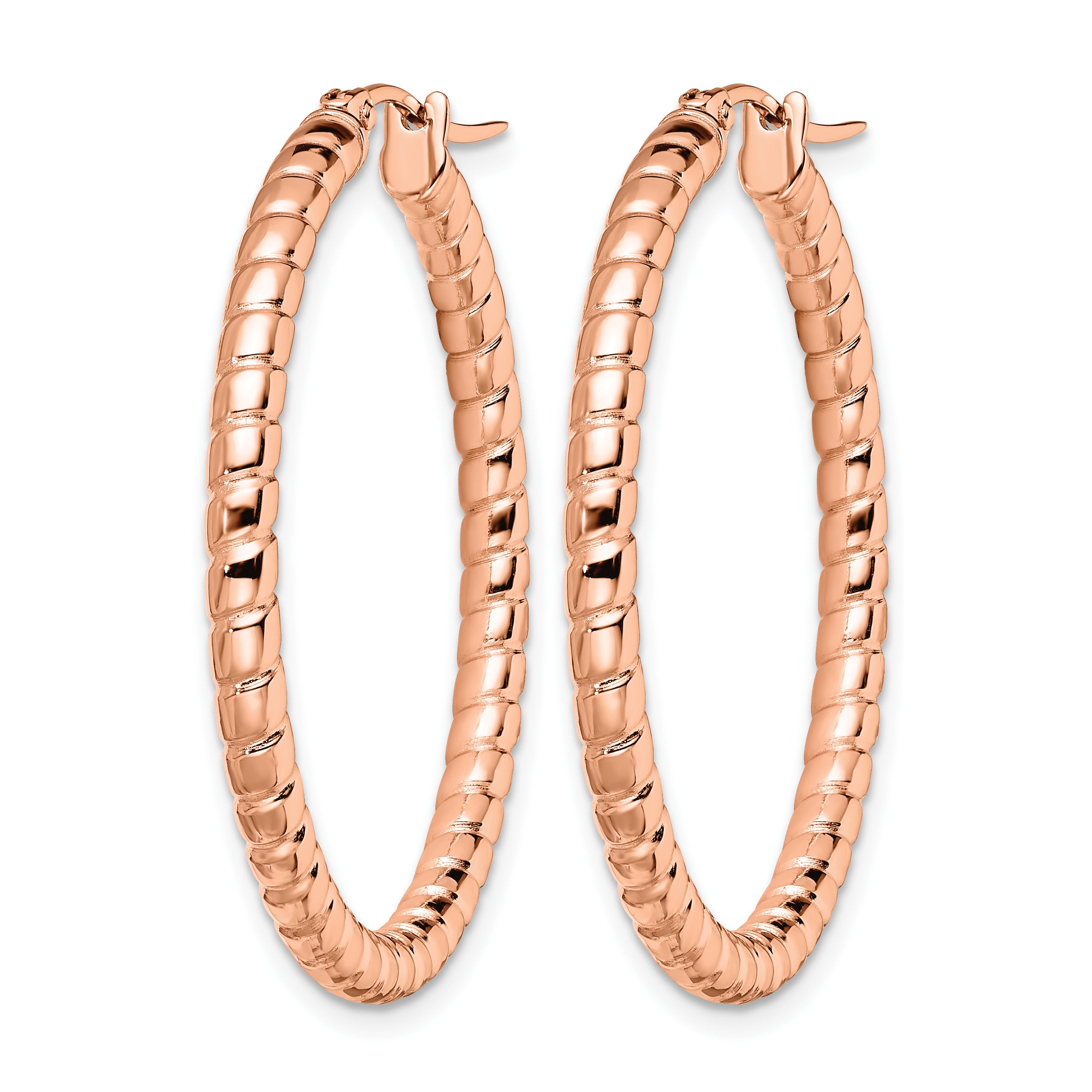 Stainless Steel Rose Gold-Tone Polished Textured Hoop Earrings for Women Secondary image