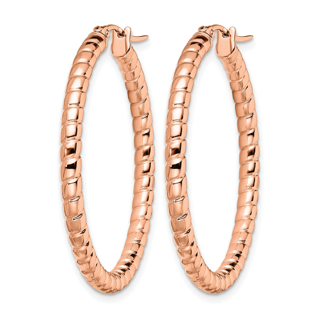 Stainless Steel Rose Gold-Tone Polished Textured Hoop Earrings for Women