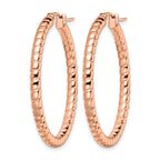 Stainless Steel Rose Gold-Tone Polished Textured Hoop Earrings for Women