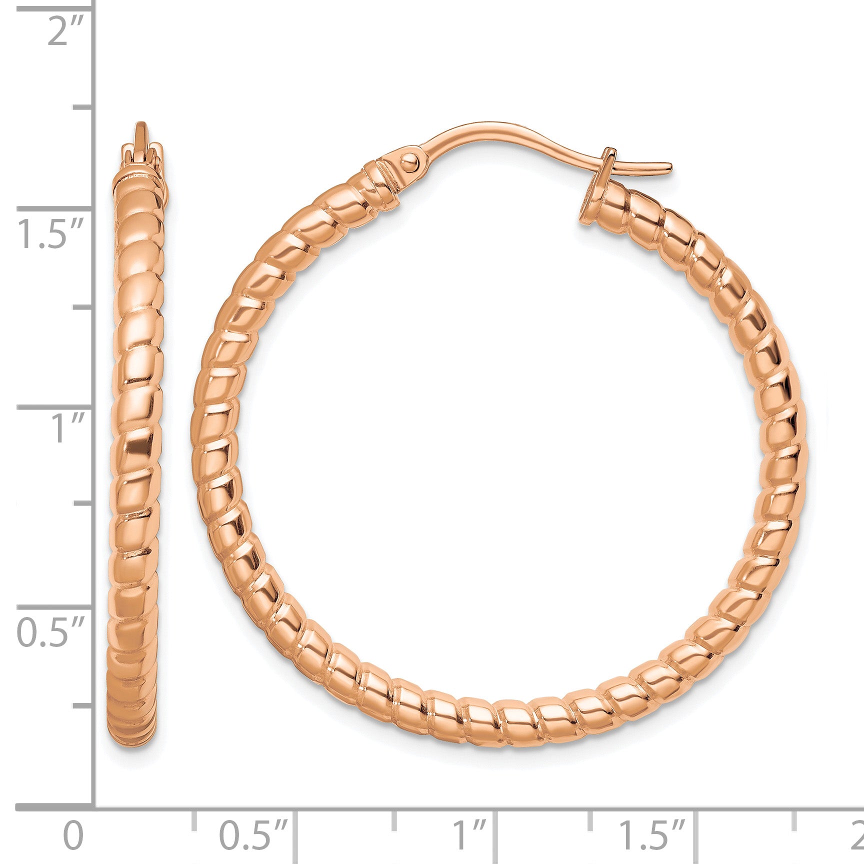 Stainless Steel Rose Gold-Tone Polished Textured Hoop Earrings for Women