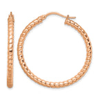 Stainless Steel Rose Gold-Tone Polished Textured Hoop Earrings for Women