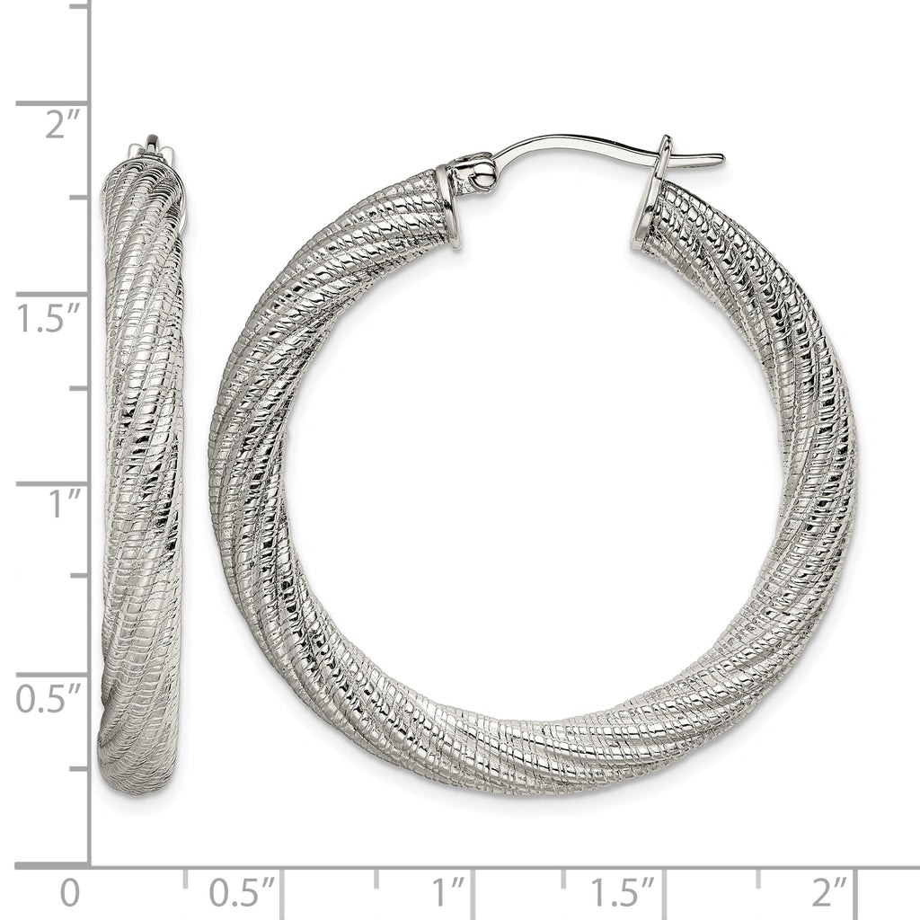 Stainless Steel Polished Textured Hoop Earrings for Women