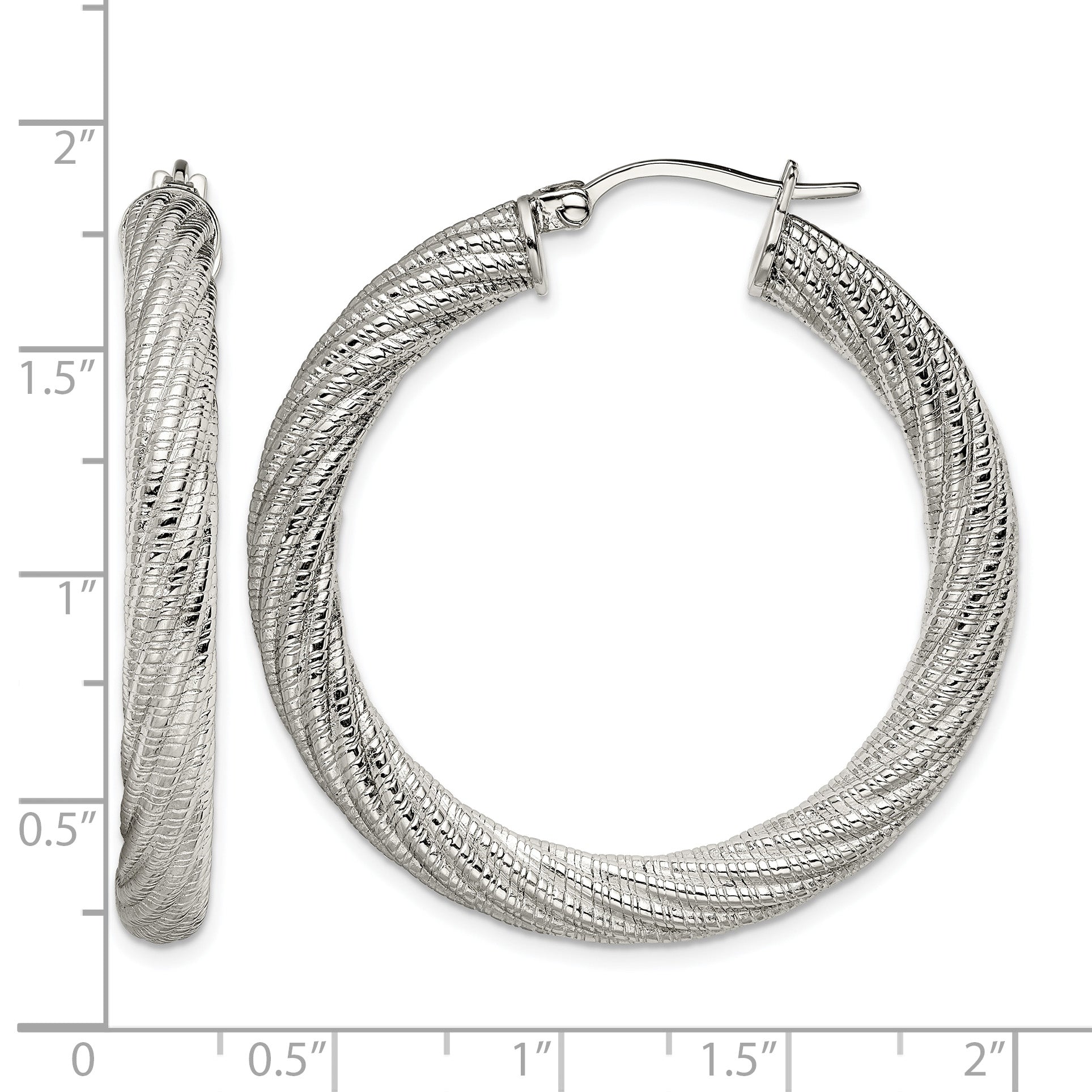 Stainless Steel Polished Textured Hoop Earrings for Women
