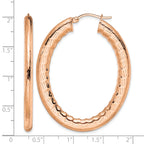 Stainless Steel Rose Gold-Tone Polished Oval Textured Hoop Earrings for Women