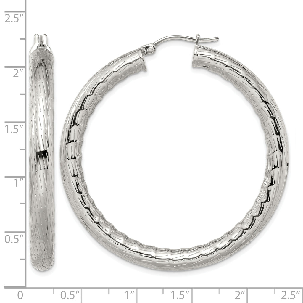 Stainless Steel Polished Textured Hoop Earrings for Women