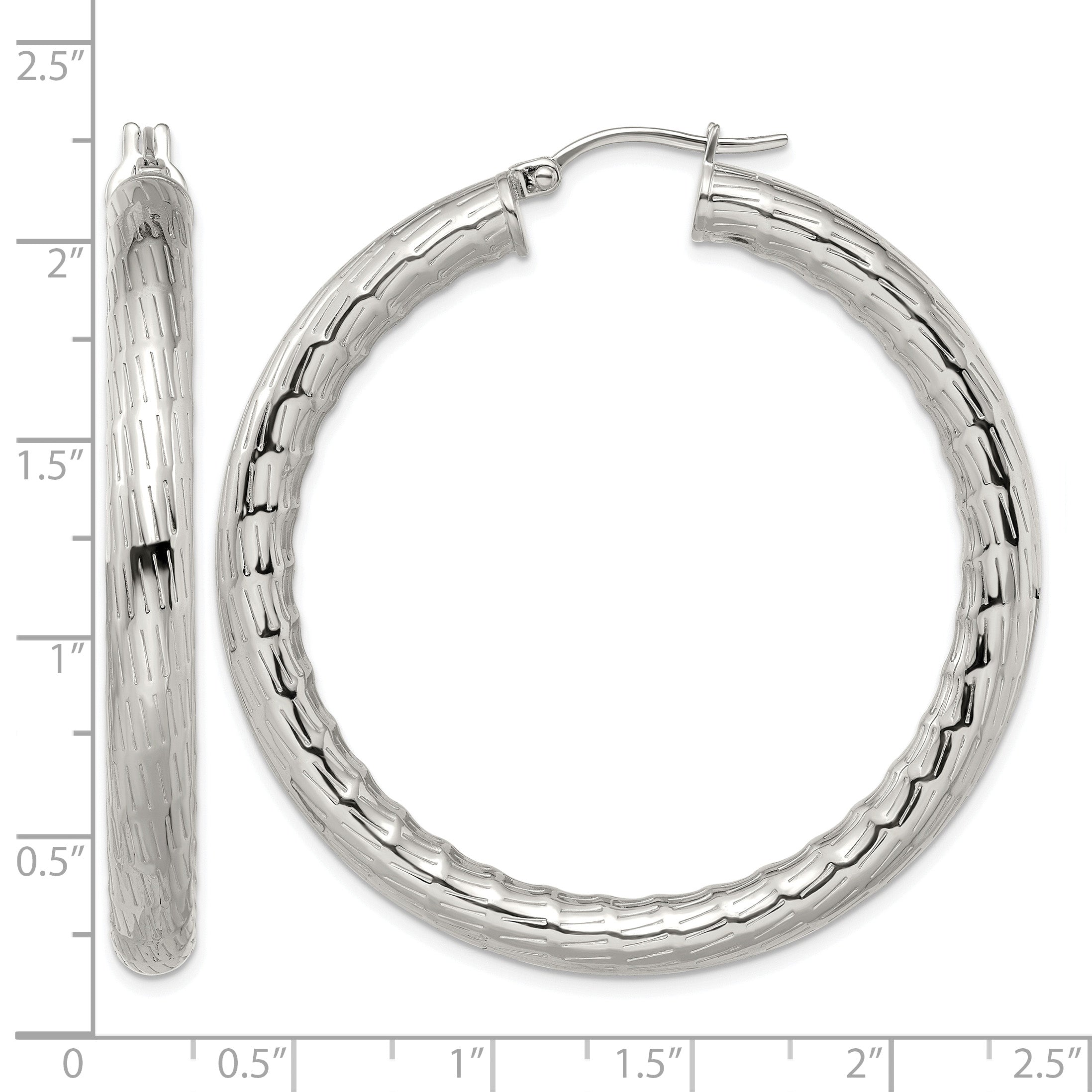 Stainless Steel Polished Textured Hoop Earrings for Women