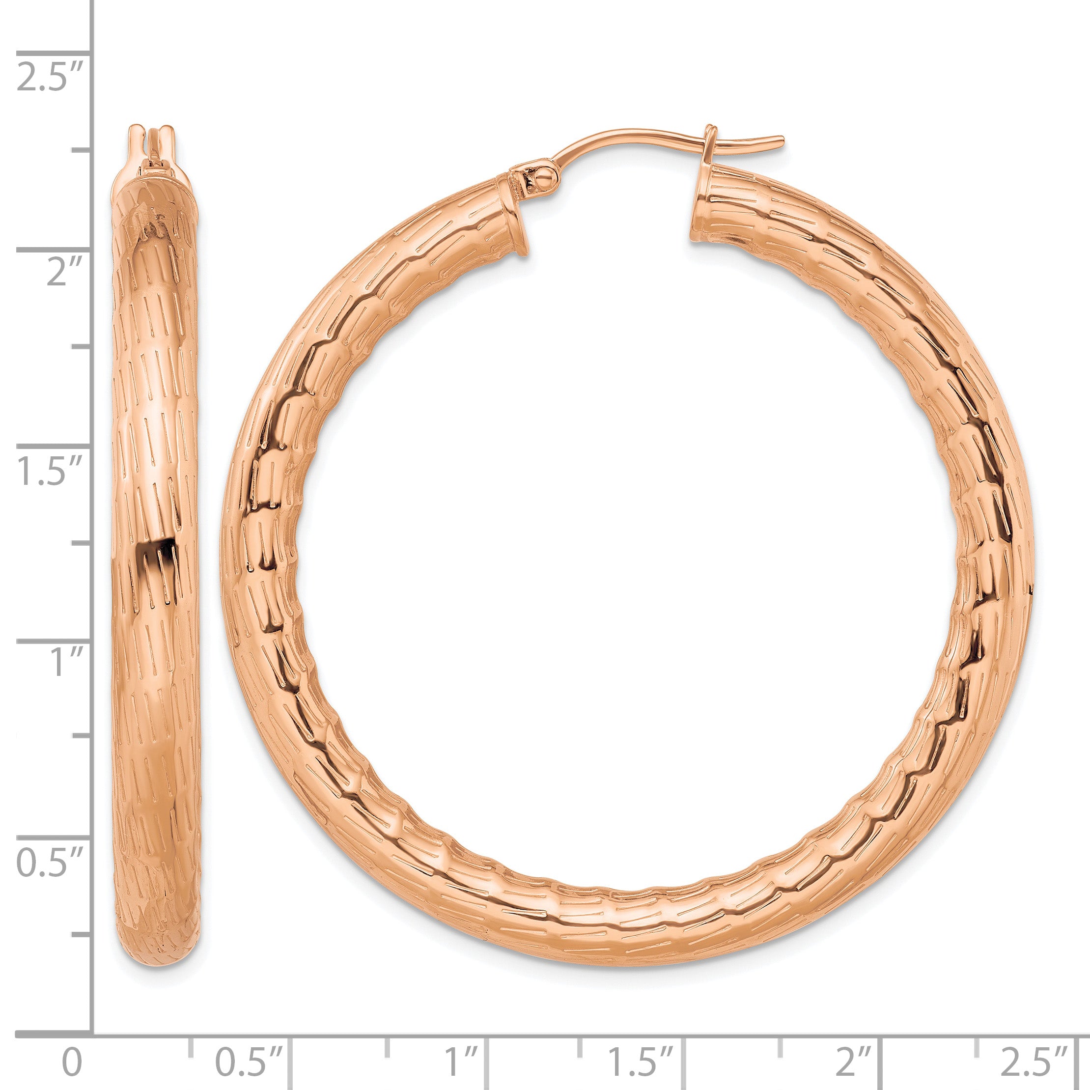 Stainless Steel Rose Gold-Tone Polished Textured Hoop Earrings for Women