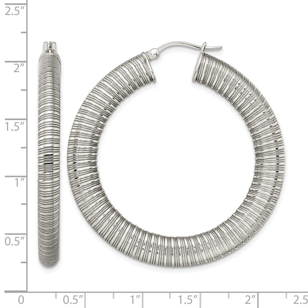 Stainless Steel Polished Textured Hoop Earrings for Women