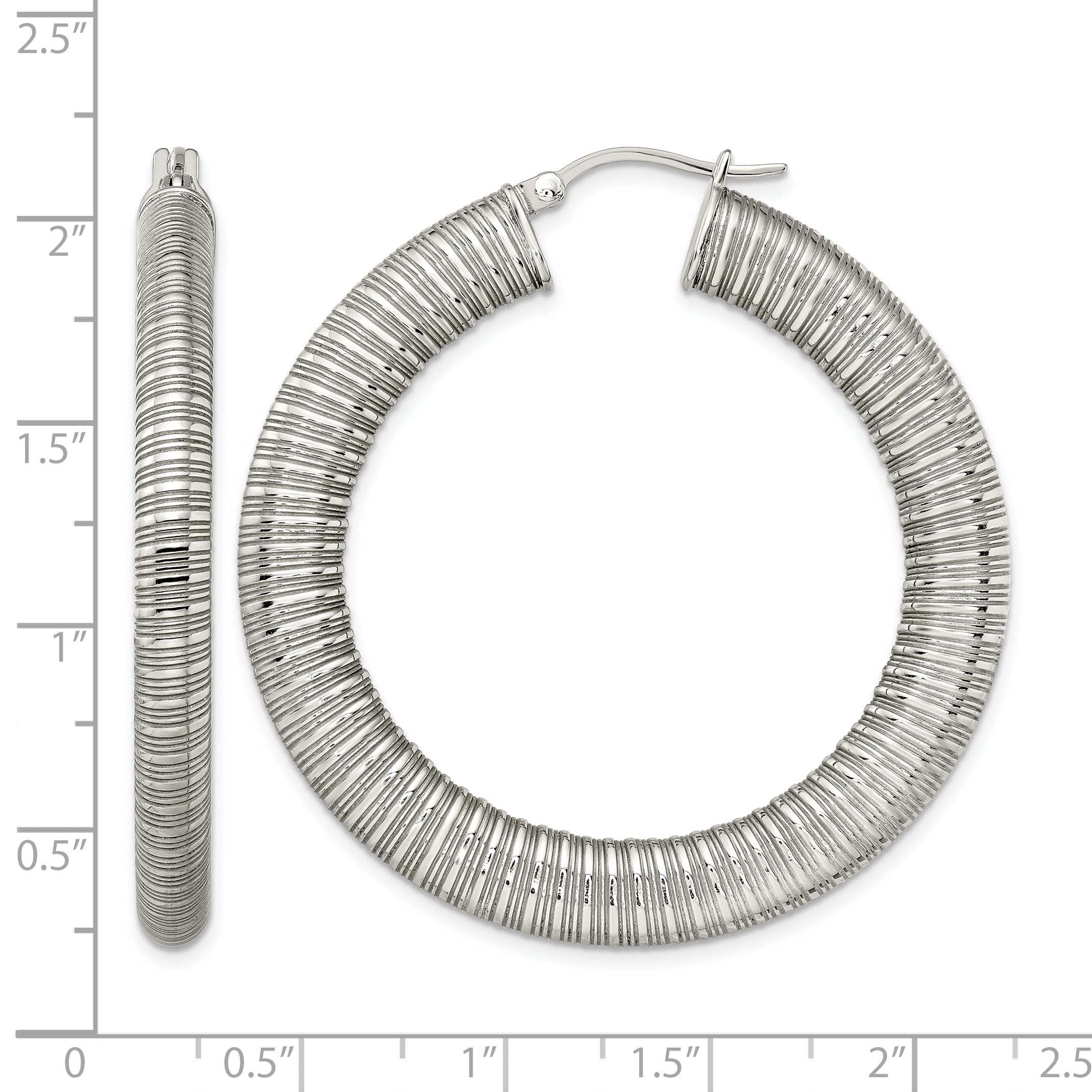 Stainless Steel Polished Textured Hoop Earrings for Women