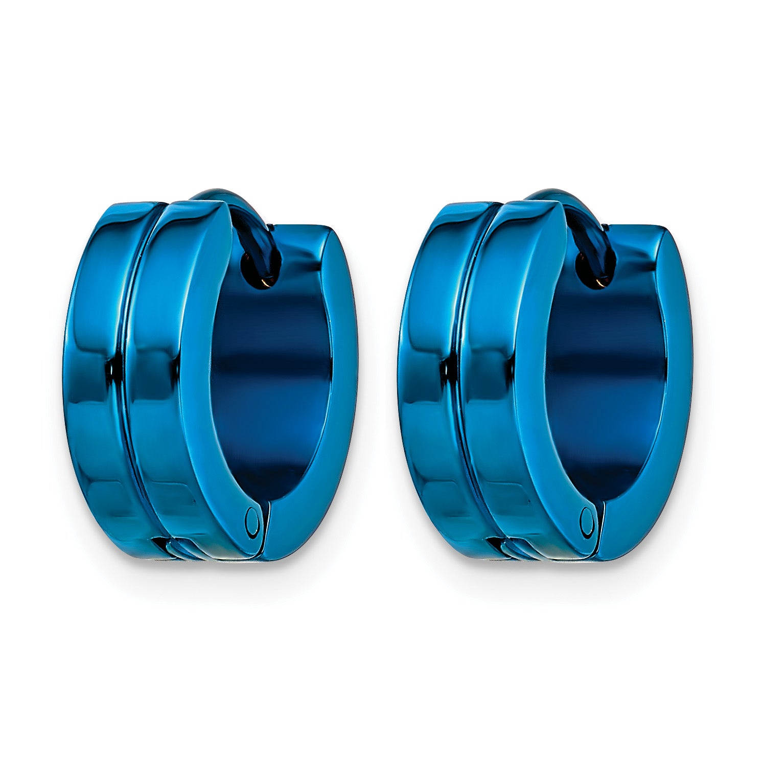 Stainless Steel Blue Polished Hinged Huggie Hoop Earrings Secondary image