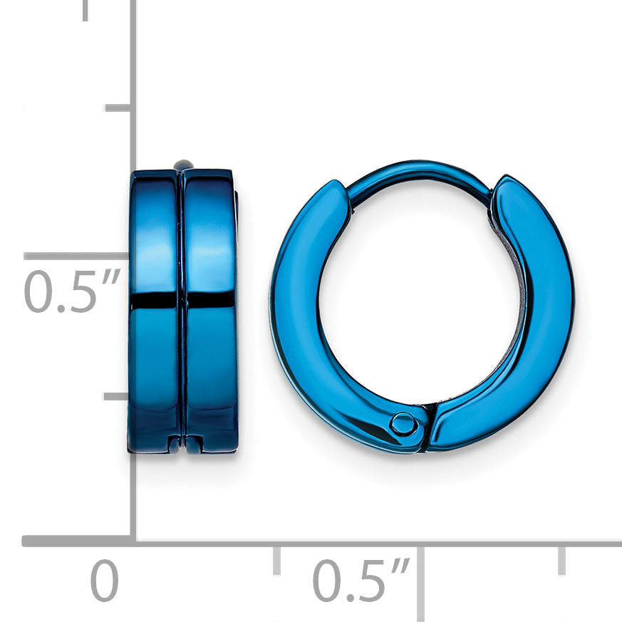 Stainless Steel Blue Polished Hinged Huggie Hoop Earrings