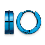 Stainless Steel Blue Polished Hinged Huggie Hoop Earrings