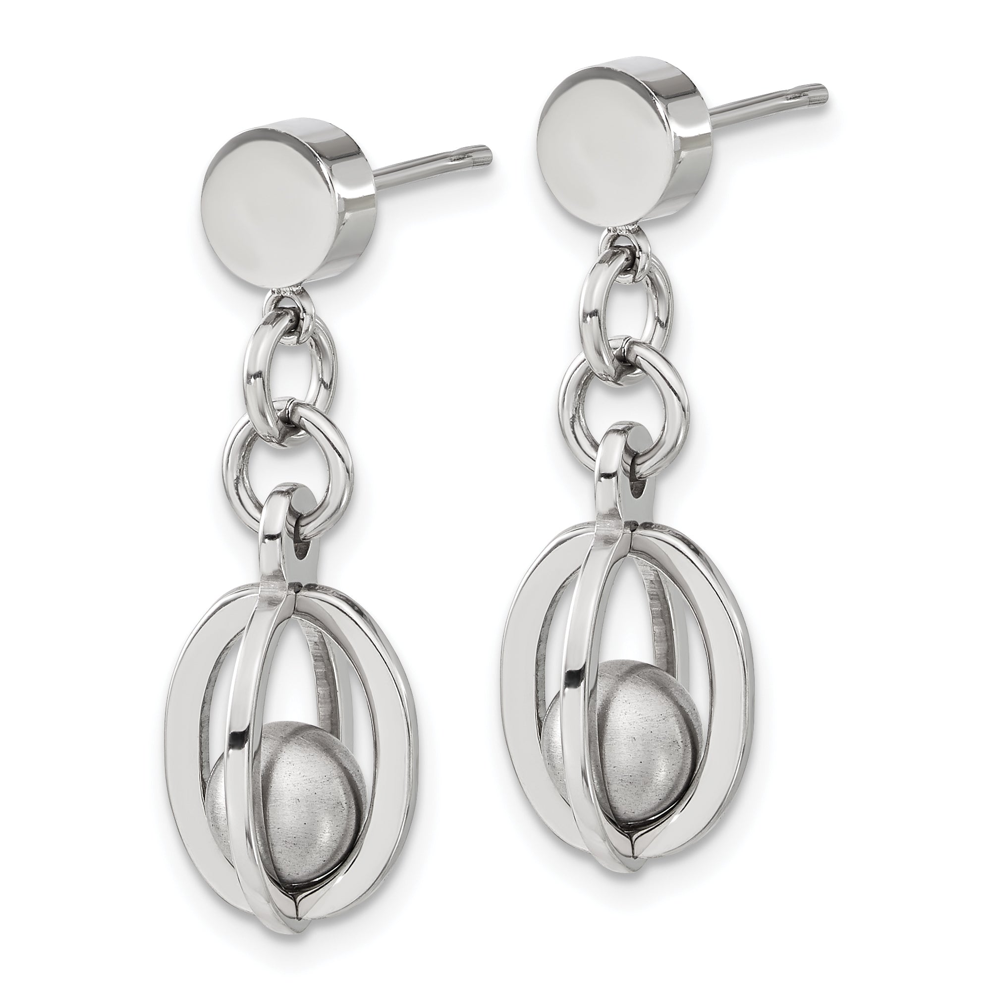 Stainless Steel Polished & Brushed Oval Drop Dangle Earrings for Women Secondary image