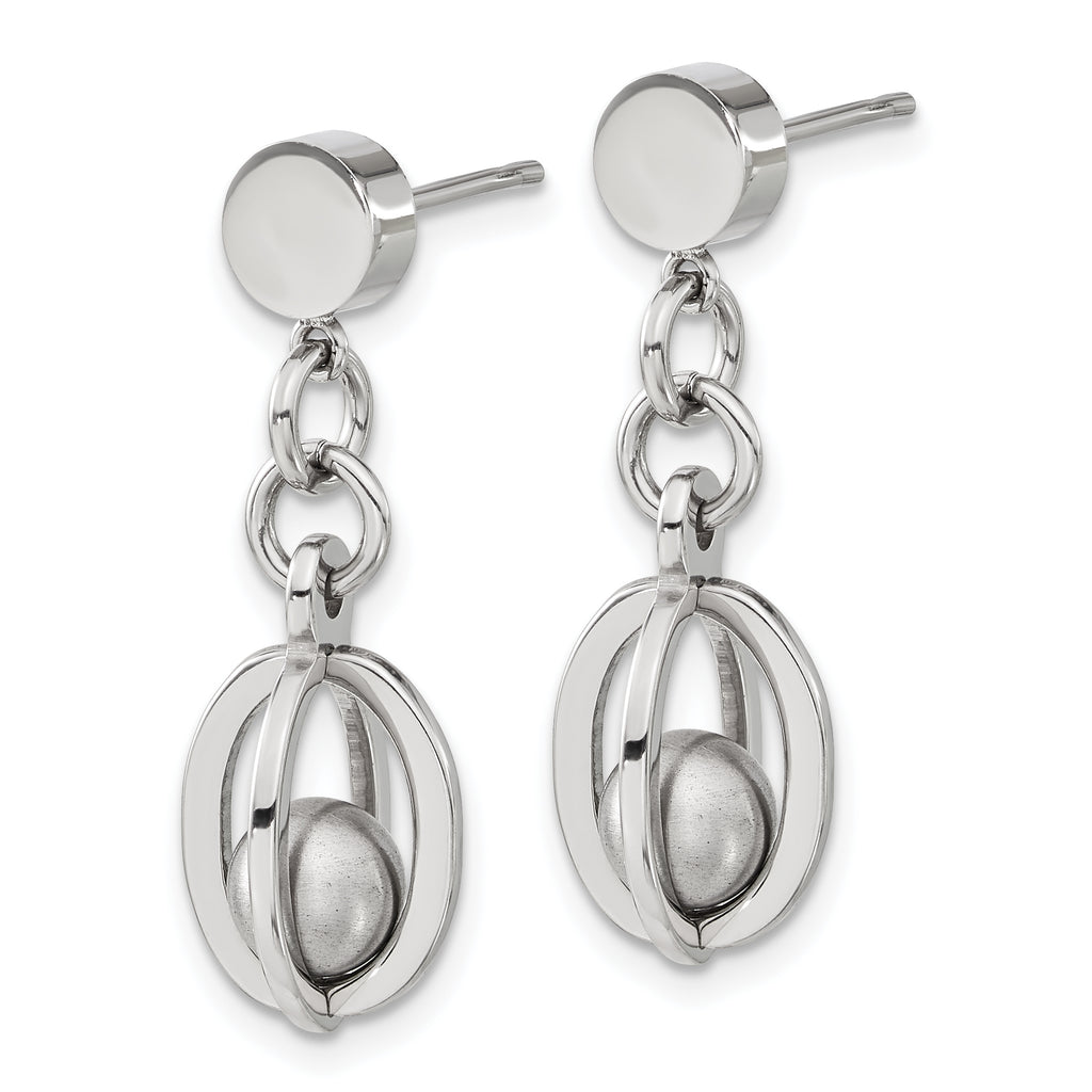 Stainless Steel Polished & Brushed Oval Drop Dangle Earrings for Women