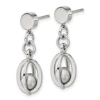 Stainless Steel Polished & Brushed Oval Drop Dangle Earrings for Women