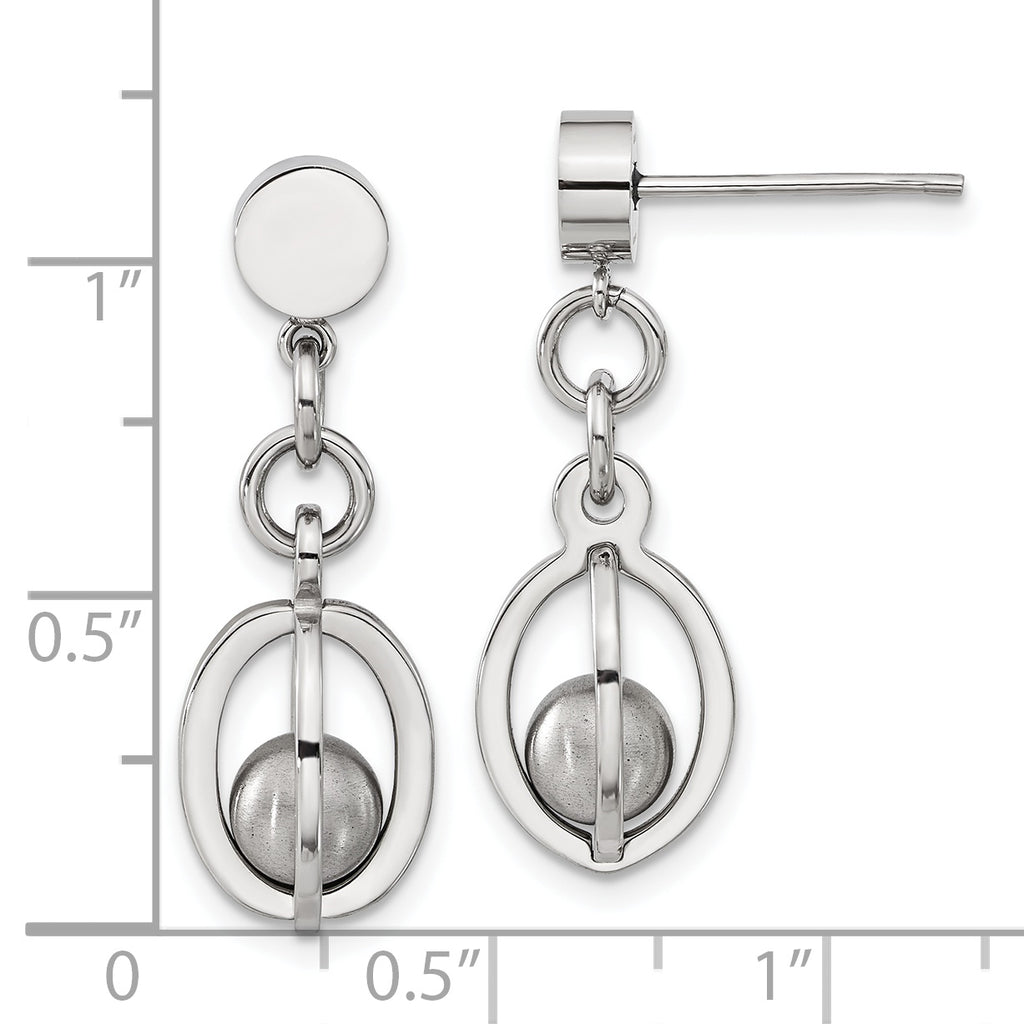 Stainless Steel Polished & Brushed Oval Drop Dangle Earrings for Women
